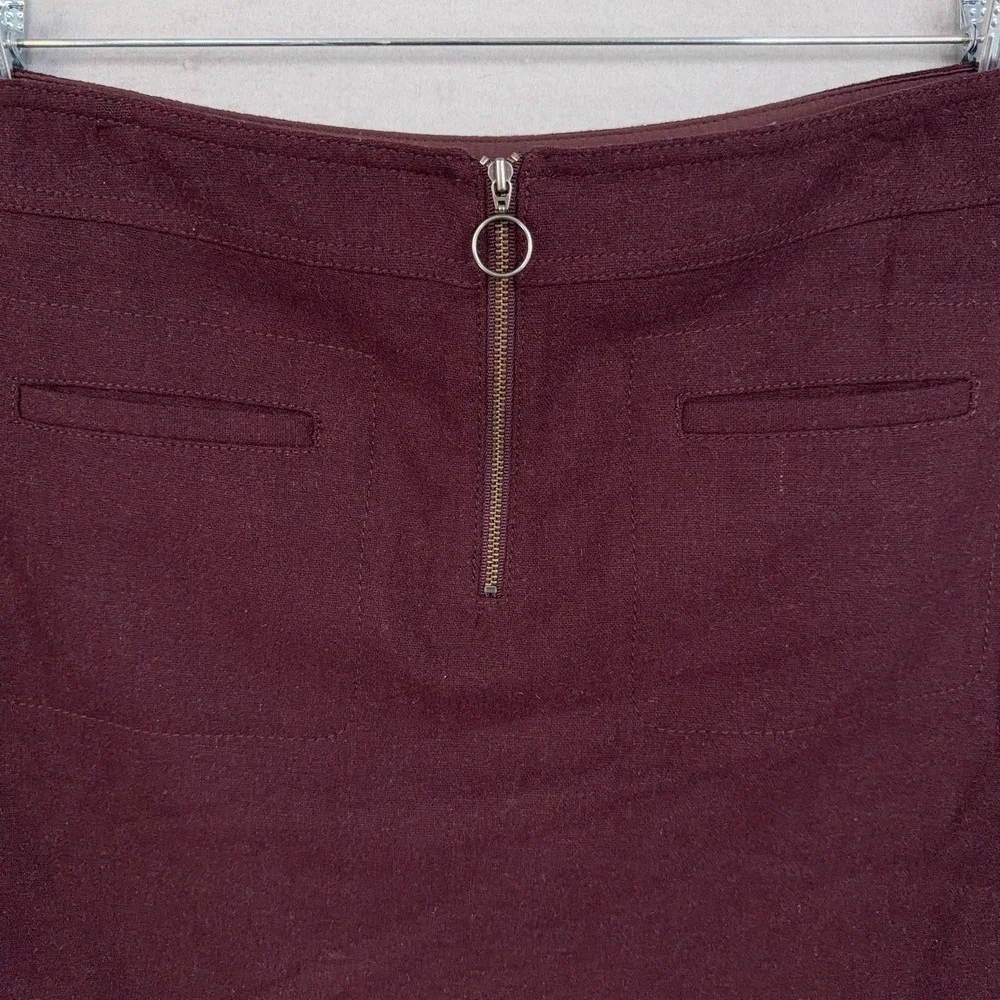 Madewell Skirt Womens 4 Burgundy Wool Blend A Line Mini Zip Pockets Career Fall